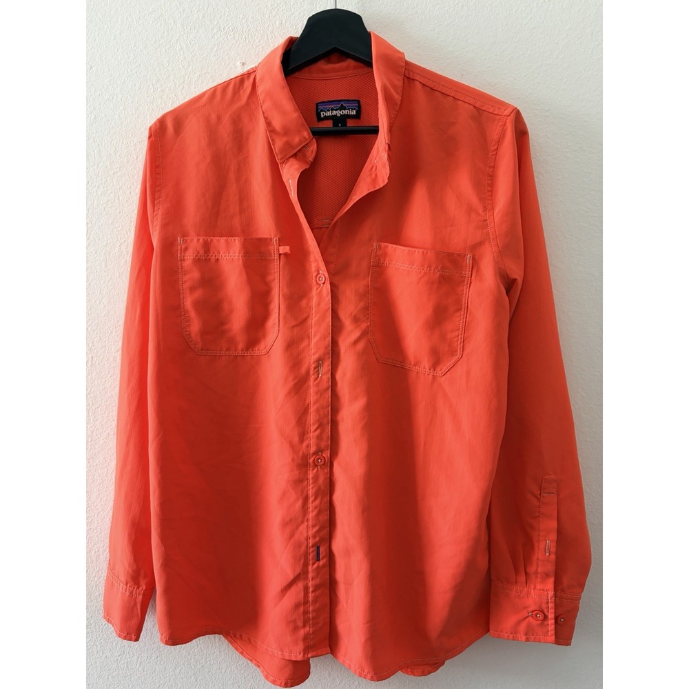 Patagonia Long Sleeve Sun Shirt Womens Small Orange Guide Hiking Fishing Top